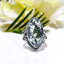 Black Rutilated Quartz Gemstone 925 Sterling Silver Ring Oxidize Jewelry Gift.