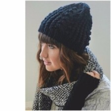 NEW Hat Chunky Knit Braided Cabled Beanie Slouchy Black Winter Boutique Gift NWT