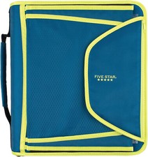 Five Star Zipper 3-Ring Binder with Expanding File, 2" Round , Teal/Chartreuse