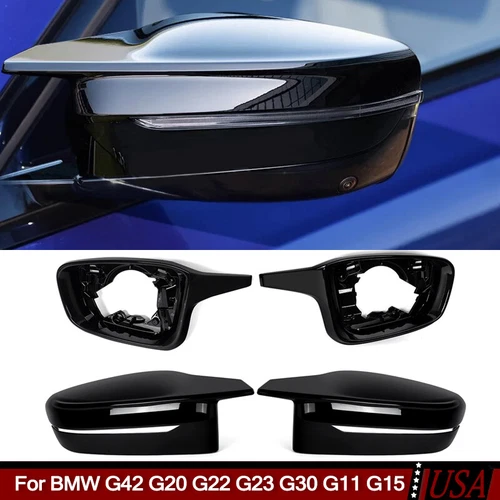 Black Rearview Mirror Cover Cap Housing Fits For BMW G42 G20 G22 G23 G30 G11 G15