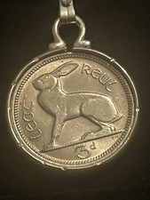 Irish Lucky Threepence Coin Mounted & Added To silver chain dated 1966
