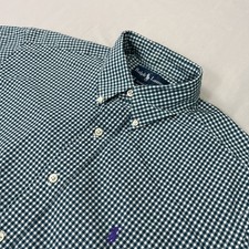 VTG Ralph Lauren Shirt Mens Medium Teal Green Gingham Check Button Up Classic