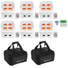 6 Rockville BEST PAR 50 White Rechargeable Par Lights Wireless DMX RGBWA UV Bag