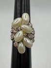 VINTAGE FAUX PEARL RHINESTONE COSTUME JEWELRY RING, ADJUSTABLE