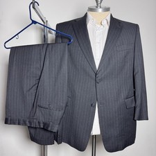 Hart Schaffner Marx Suit Mens 46R 37x27 Charcoal Gray Pinstripe Wool 2-Piece
