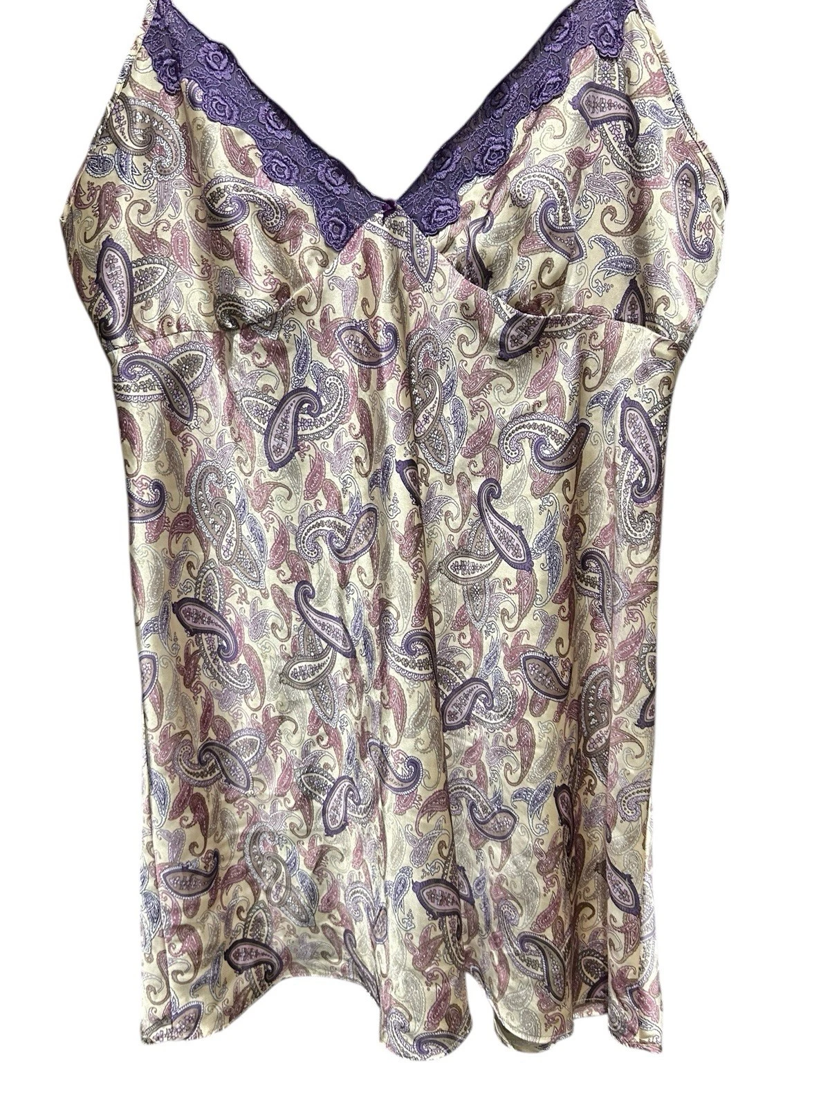 UNDERCOVER Abito slip Secret Treasures anni 90 Y2K taglia 2x viola paisley mini pizzo orlo fata