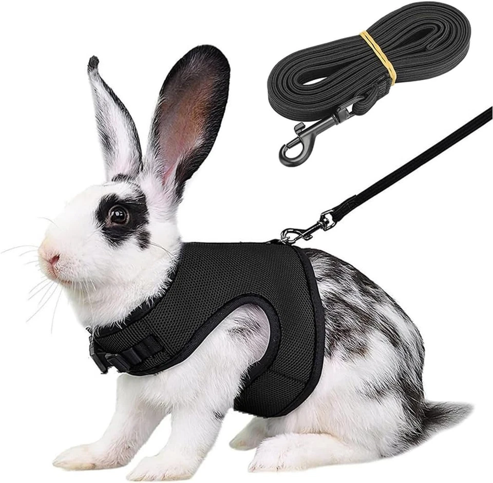 2 Stück Haustier Kaninchengeschirr Weiches Kaninchen Geschirr Mit Leine Verstell - Bild 4 von 4