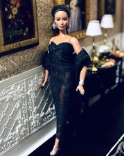 OOAK Curvy Fashion Doll Size Chic Black Lace Evening Gown Ensemble Last One 