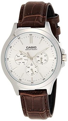 Casio Herrenuhr - MTP-V300L-7AUDF weißes Zifferblatt braunes Band braunes Arm...