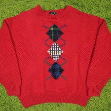 VINTAGE Argyle GEOMETRIC GRANDPA SWEATER L KNIT 80s 90s GOLFING PREPPY ACADEMY