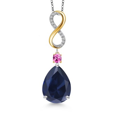 925 Silver and 10K Yellow Gold Created Sapphire, Pink Created Sapphire & Lab