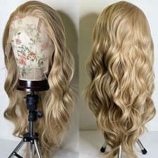 Heat Resistant Synthetic Hair Blonde Glue Less Lace Front Wig Long Wavy