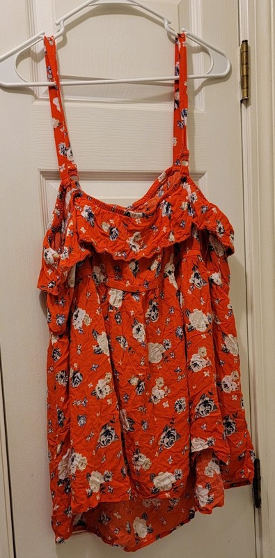 TORRID 3 Ruffle Camisole Style Top. Reddish Orange w/ Flowers, Pre-loved.