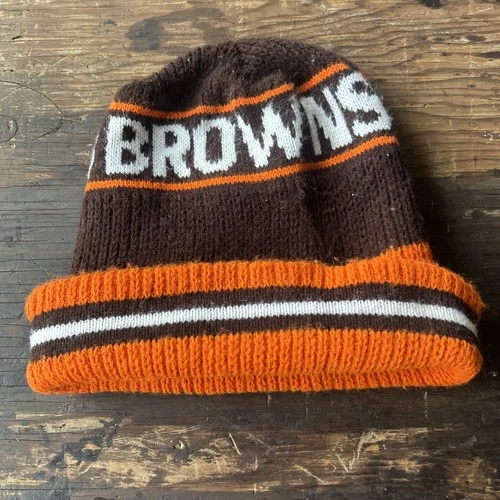 Vintage 80’s Cleveland Browns & Browns  NFL Winter Beanie Hat Knit Orange