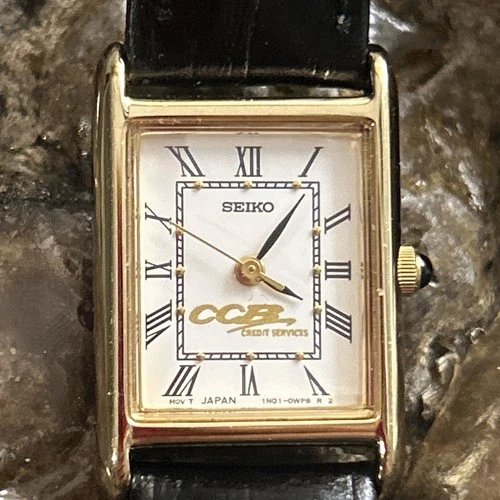 Seiko Tank Watch Women  White Dial Gold Tone Rectangle