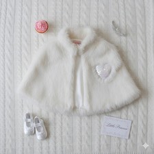 Girls Ivory Faux Fur Bolero Shrug Sequin Heart Flower Girl Dress Cover Up