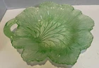 Vintage Indiana Depression Green Uranium Glass Cabbage Leaf Pattern Candy Dish