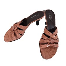 Franco Sarto Size 8m Salmon Leather Gator Pattern Crisscross Slide Heels
