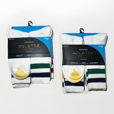 New Goldtoe Men 6 Pack Performance Cushion Crew White and Gray Socks Size 6-12.5