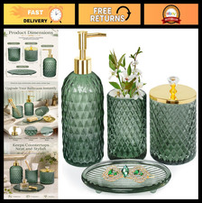 Sage Green Glass Bathroom Accessories Set - 4 Piece Decor for Home Spa