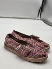 TOMS Shoes Toddler Kids Size 8 Pink Geometric Slip On Casual Flats Worn Damage