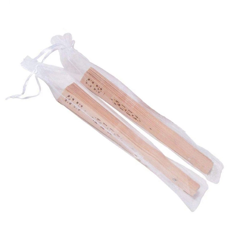 Wooden Folding Handheld Folding Fans with Organza Bags Wedding Favors 50 Pack - Image 3 of 4