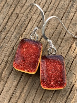 Dichroitische Glas Ohrringe Handarbeit Cornwall Herbst rot orange Glut