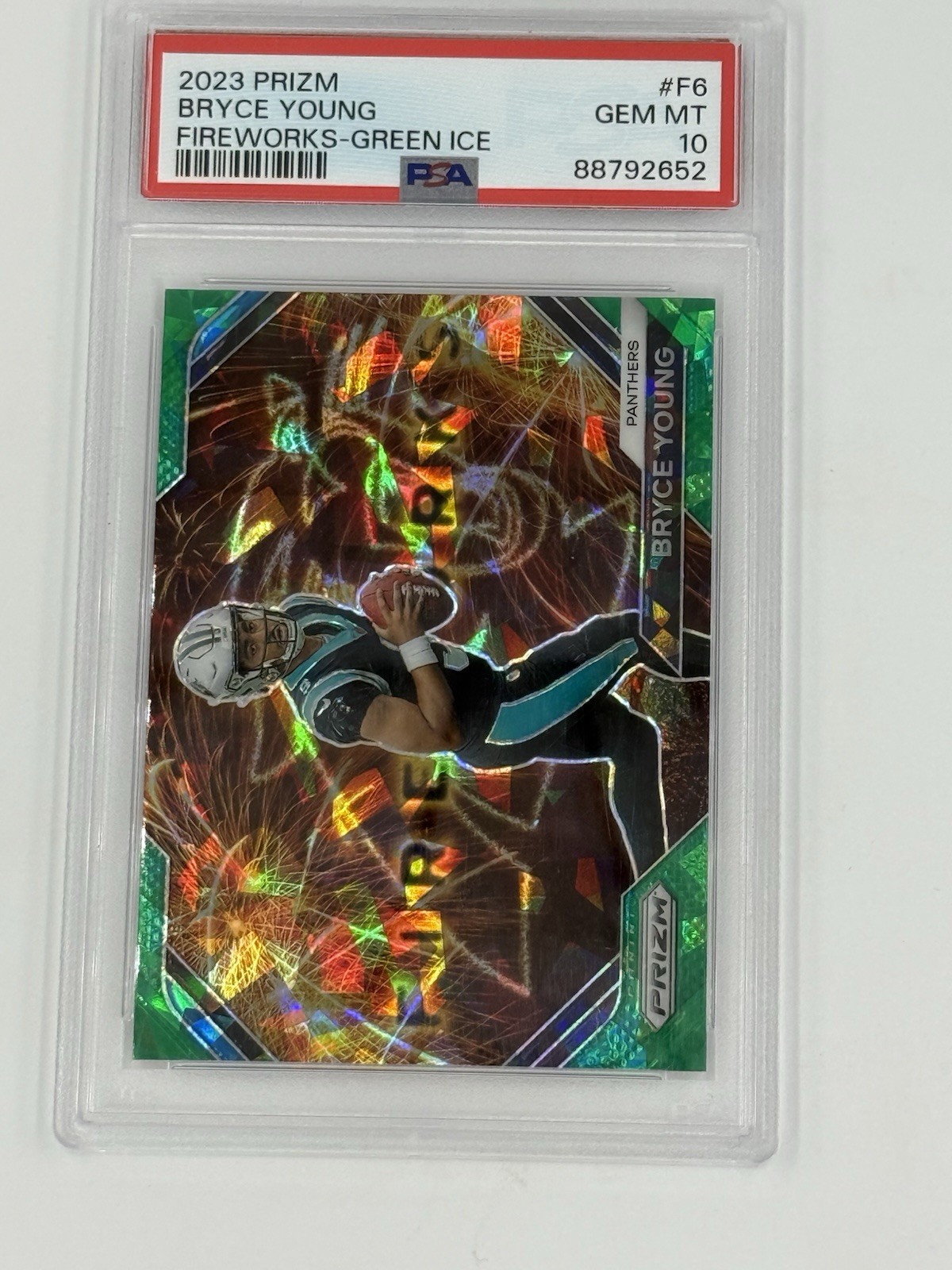 Bryce Young Panini Prizm Fireworks #F6 Green Ice