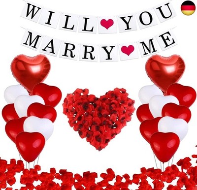 Heiratsantrag Deko Set, Will You Marry Me Banner, Herz Folienballon, Herz Latex
