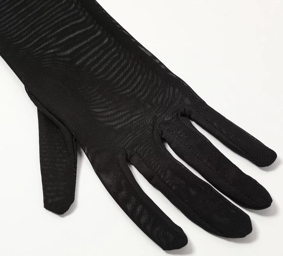 Hazhlko Mujer Largo Elástico Malla Tul Transparente Guantes Disfraz Boda Negro  Foto 4 de 4