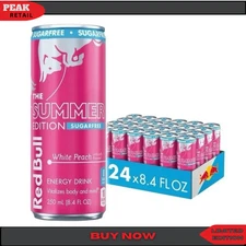 (24 Pack) Red Bull Summer Edition Sugar Free White Peach Energy Drink, 8.4 Oz
