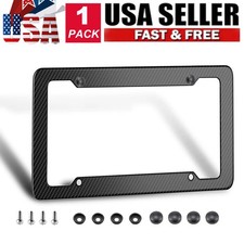 Black Car Carbon Fiber License Plate Frame Cover Front Rear Universal Usa Size