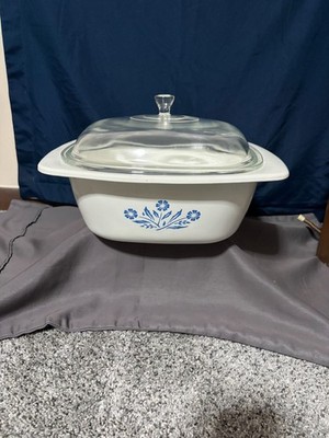 VTG Corning Ware Blue Cornflower P-34-B Dutch Oven 4 Qt w/ P-12-C Glass Lid USA