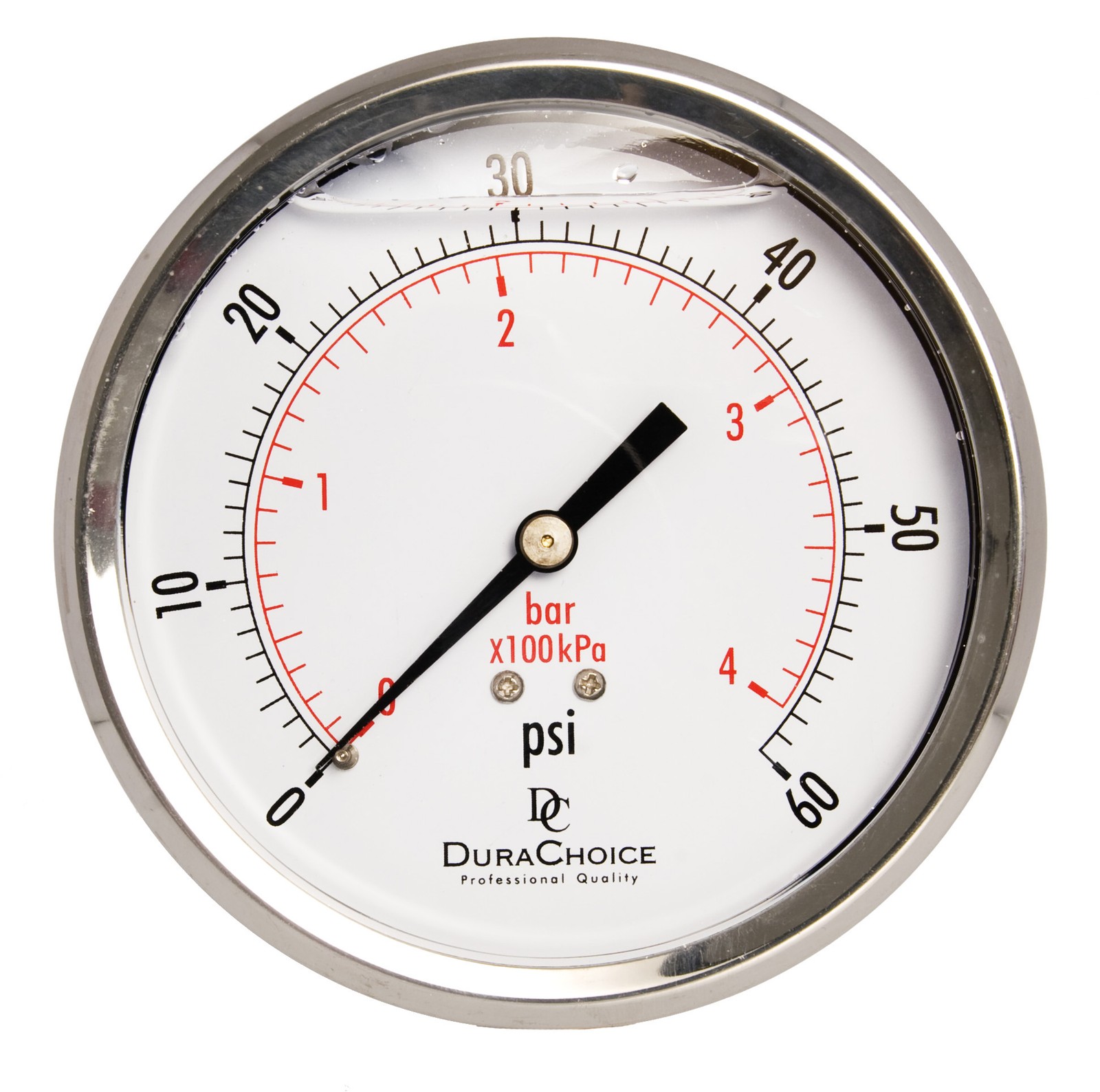 4" Oil Filled Pressure Gauge, SS Case, 1/4" NPT, Center Back Mount, 0-60PSI
