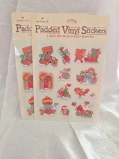 Vintage Hallmark Puffy Padded Vinyl Stickers Teddy Bear Winter Bunny Sealed 2 Pk