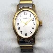 Timex Cavatina Watch Women 18mm Silver Gold Two Tone Stretch Band New Battery b1