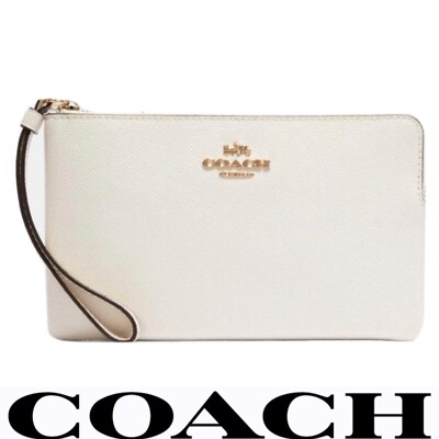 Coach LARGE Corner Zip Wrislet Wallet Chalk New | eBay
