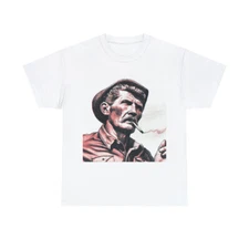 Retro Style Rugged Cowboy T Shirt Fine Art Tee Cigarette Art Western Portrait