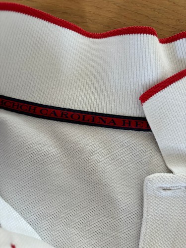 Original CAROLINA HERRERA Polo Shirt Größe L WEISS mit rotem Logo / Applikation - Bild 3 von 3