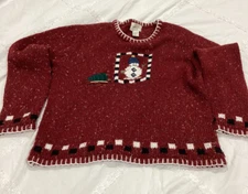 Christmas Sweater Snowman Grandma Core Christopher & Banks Red Large Tree
