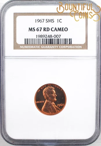 ~1967 NGC MS 67 SMS RD Red Cameo Lincoln Cent 1C Special Mint Set Penny (M117)~
