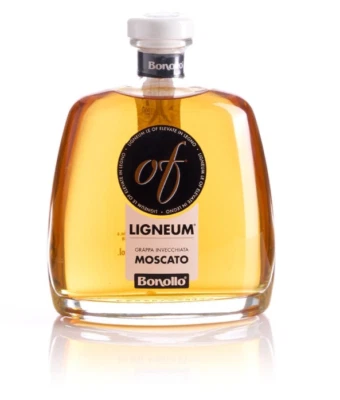 Grappa BONOLLO Moscato OF ligneum invecchiato confezione regalo bottiglia 70 cl.