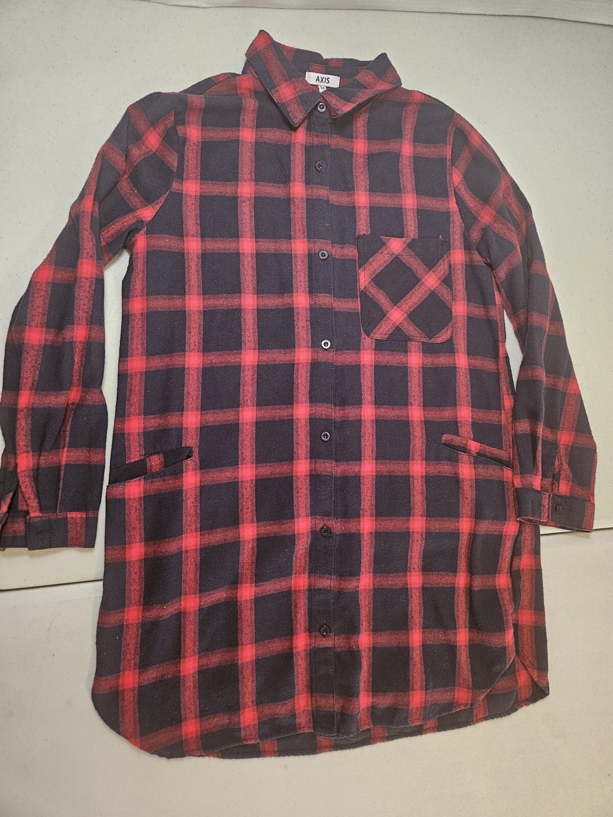 Axis Red Black Plaid Button Down Long Sleeve Dres… - image 1