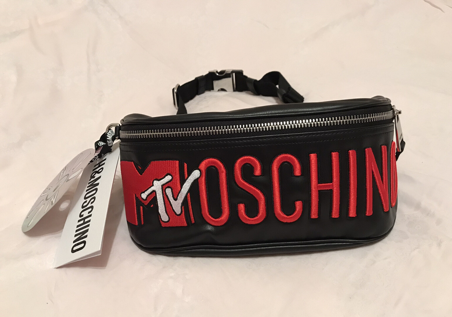 x H&M MOSCHINO HM BOLSO MTV negro gran fanny paquete cuero cintura | eBay