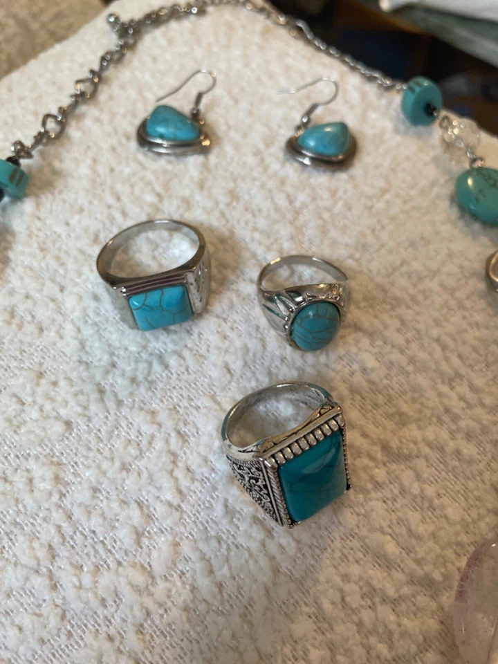 azul turquesa conjunto collar 3 anillos 2 pulseras pendientes y llavero Foto 3 de 4