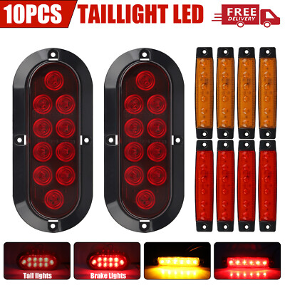 10pcs Rear LED Submersible Truck Boat Trailer Marker Tail Light Kit Waterproof
