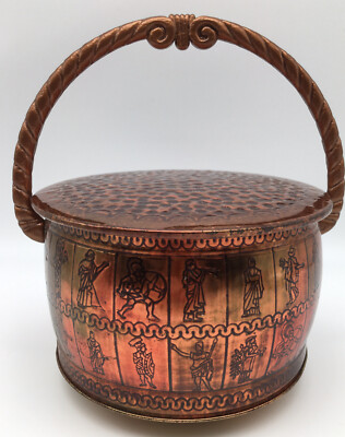 Vintage Fricke & Nacke Copper Tin With Hammered Lid & Swing Handle
