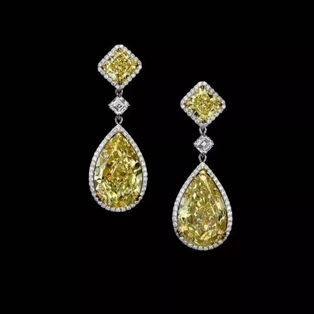2Ct Pear Lab-Created Yellow Citrine Drop Dangle Earrings 14K White Gold Plated