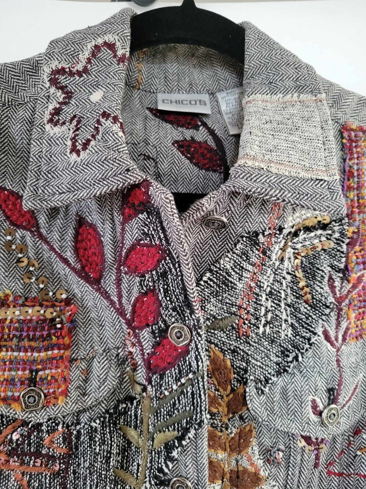 Chicos Vest Patchwork embroidered  Sashiko Eccent… - image 9