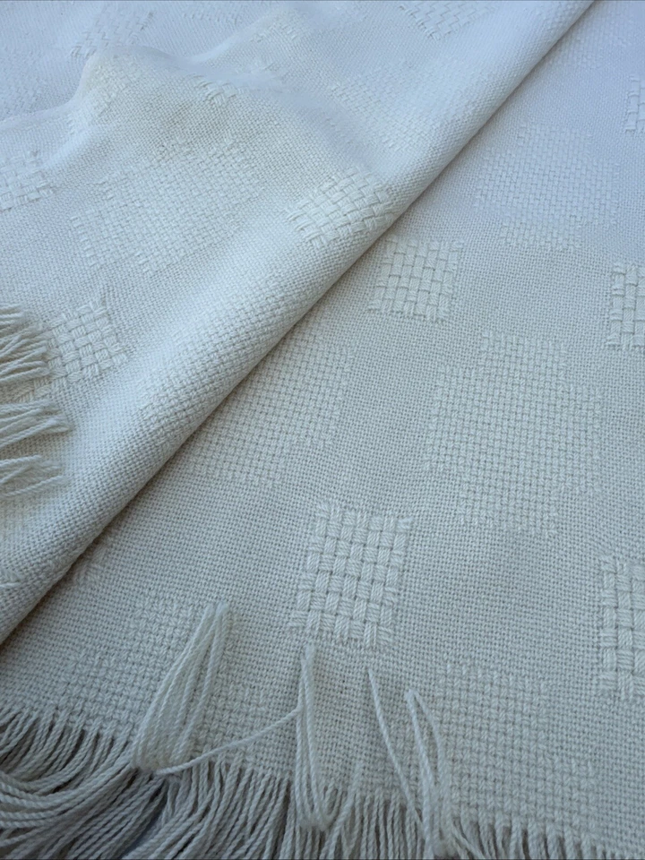 复古 Pendleton 100% 羊毛奶油编织条纹 72 英寸 X 57 英寸极简主义波西米亚 — 第 3/4 张图片